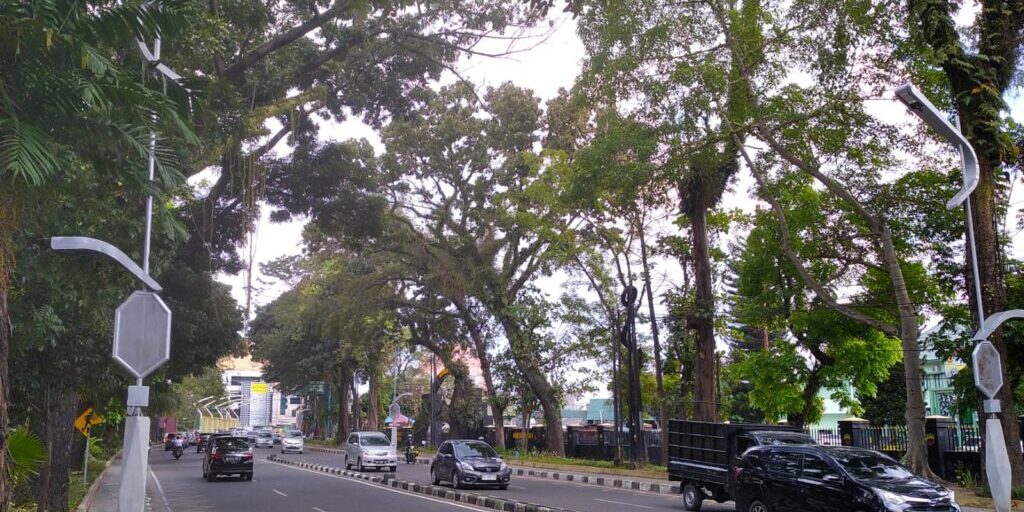 Lampu jalan di jalan Suprapto menyorot parit. (foto: fadmin malau)
	
