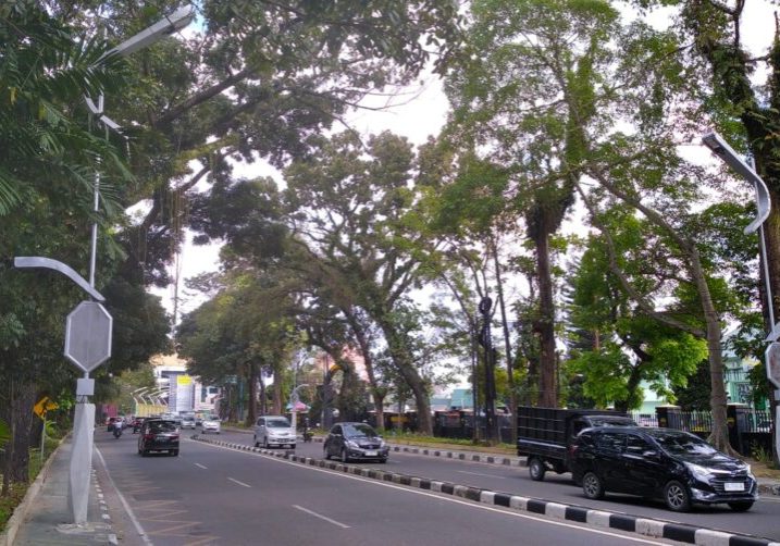 Lampu jalan di jalan Suprapto menyorot parit. (foto: fadmin malau)
	
