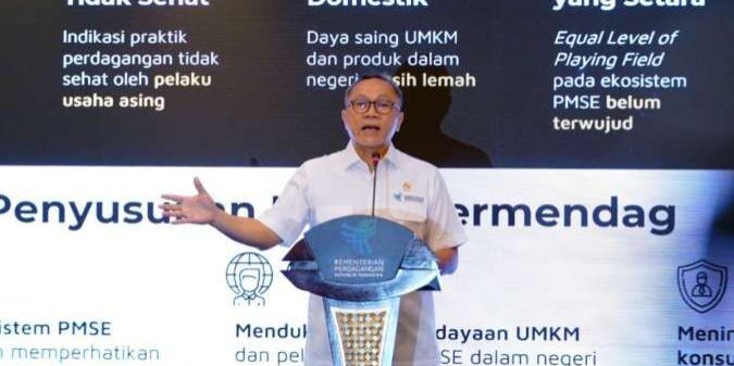Mendag Zulkifli Hasan saat konferensi pers di Kantor Kemendag, Jakarta