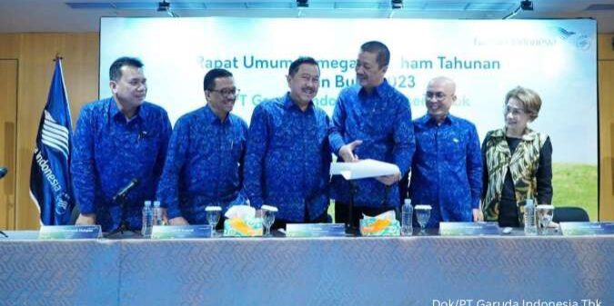 PT Garuda Indonesia (Persero) Tbk di Kantor Pusat Garuda Indonesia, melangsungkan RUPST Tahun Buku 2023