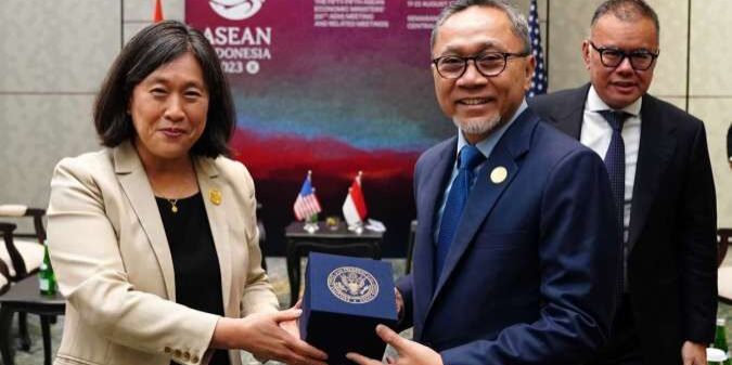Mendag Zulkifli Hasan pertemuan bilateral dengan Duta Besar Perwakilan Perdagangan Amerika Serikat Katherine Tai. (Foto: Humas Kemendag)