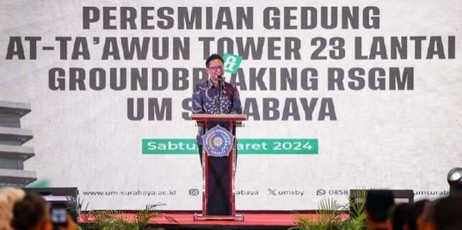 Menkes RI Budi Gunadi Sadikin acara peresmian At Ta’awun Tower dan ground breaking Rumah Sakit Gigi dan Mulut (RSGM) Universitas Muhammadiyah Surabaya

