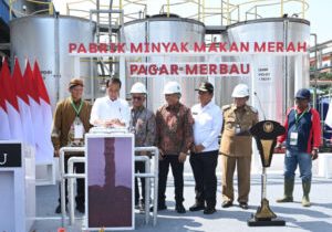 Presiden Joko Widodo resmikan pabrik percontohan minyak makan merah Pagar Merbau di Kabupaten Deli Serdang, Provinsi Sumatra Utara, kemarin Kamis. (Foto: BPMI Setpres)