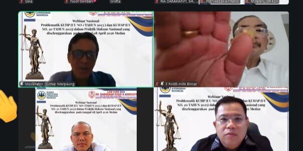 Webinar hukum dipandu moderator Drs. Gustap Marpaung, SH, MH menampilkan tiga narasumber yang kompeten pada bidang hukum