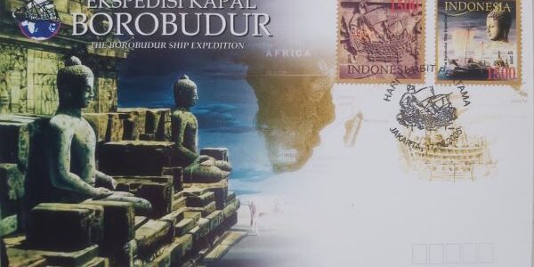 Sampul Hari Pertama (First Day Cover) seri prangko istimewa "Ekspedisi Kapal Borobudur" (2005) terbitan Indonesia. (Foto: koleksi Isman Budiman)