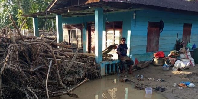 Korban banjir bandang dan longsor di Tapanuli Tengah Sumatera Utara, rumah korban belum juga dibersihkan dari kayu gelondongan

