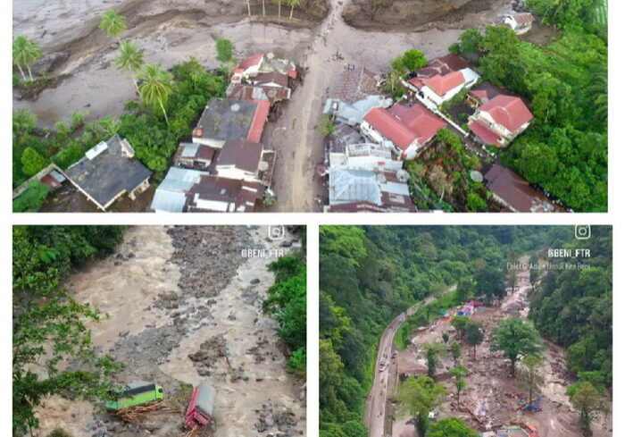 Pantauan drone BPBD Tanah Datar banjir bandang di Kecamatan Lima Kaum, Kabupaten Tanah Datar, Sumbar (Dok. BPBD Tanah Datar)

