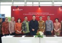 Jajaran direksi Sinar Mas Land dan Astra Land Indonesia berfoto bersama saat penandatanganan kerja sama pembentukan usaha patungan atau joint venture untuk membangun proyek residensial baru