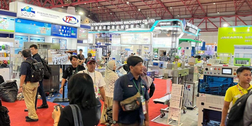 Pameran Allpack Indonesia 2025 yang terselenggara di JIExpo Kemayoran, Jakarta, Selasa (21/10/2025)