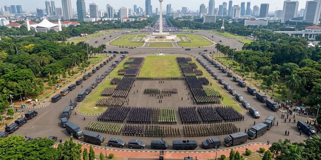 Ilustrasi Apel pengamanan Polda Metro Jaya di kawasan Monas, Jakarta.
