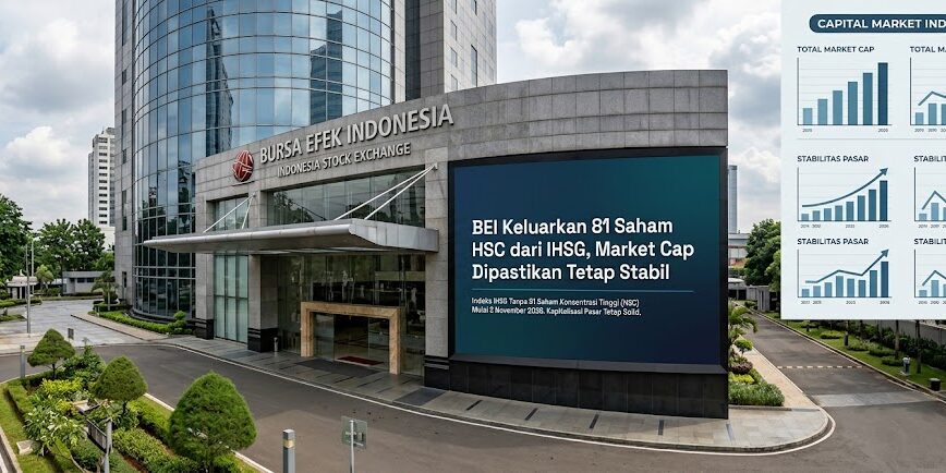 Ilustrasi Gedung Bursa Efek Indonesia (BEI) di Jakarta. BEI memastikan total kapitalisasi pasar tetap stabil pascarebalancing IHSG.