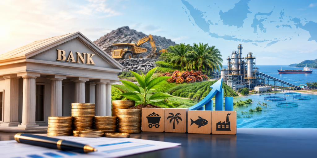 Ilustrasi perbankan dan pembiayaan proyek hilirisasi sektor pertambangan, perkebunan, industri, dan kelautan.