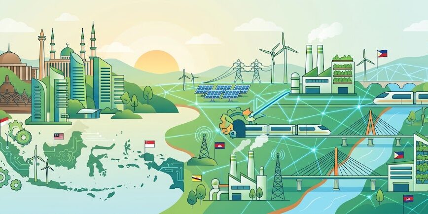Ilustrasi kolaborasi keinsinyuran ASEAN dan pembangunan industri berkelanjutan dengan Indonesia sebagai tuan rumah CAFEO 44.