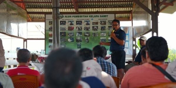 Peserta Kunjungan Pembibitan Dami Mas mengikuti sesi pembelajaran mengenai proses pembibitan kelapa sawit
