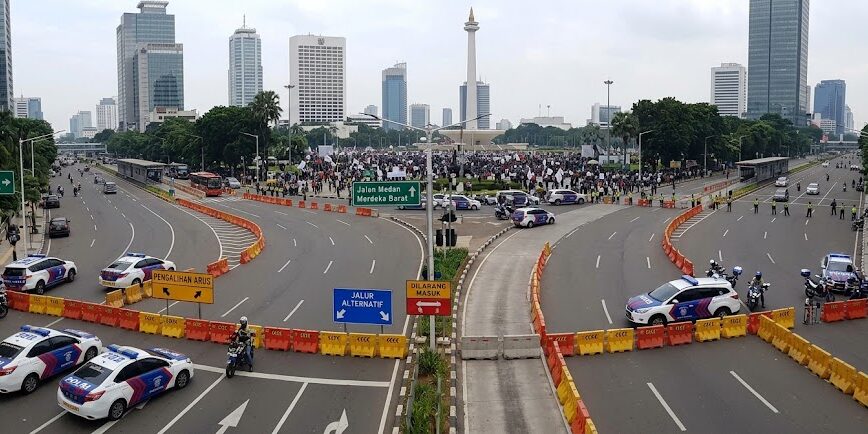 Ilustrasi Rekayasa arus lalu lintas dan pengalihan jalan oleh kepolisian di kawasan Jakarta Pusat.