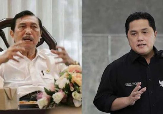 Kolase foto Menteri Koordinator bidang Kemaritiman dan Investasi (Menko Marves) Luhut Binsar Pandjaitan dan Menteri BUMN Erick Thohir.