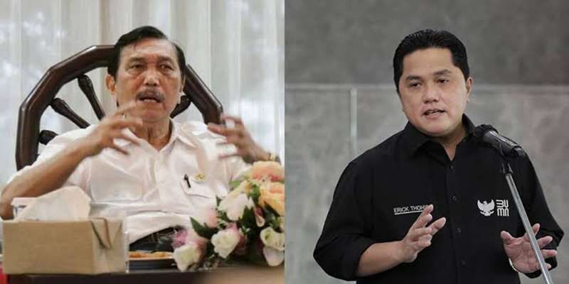 Kolase foto Menteri Koordinator bidang Kemaritiman dan Investasi (Menko Marves) Luhut Binsar Pandjaitan dan Menteri BUMN Erick Thohir.