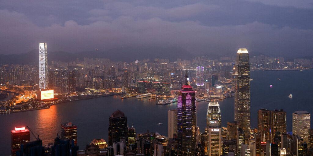 Financial Central District and Victoria Harbour in Hong Kong