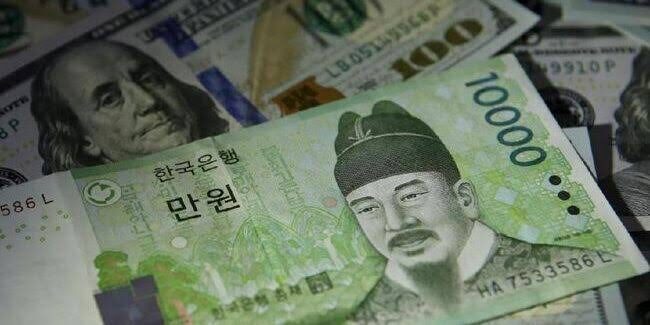Ilustrasi Won Korea SelatAn dengan Dolar AS