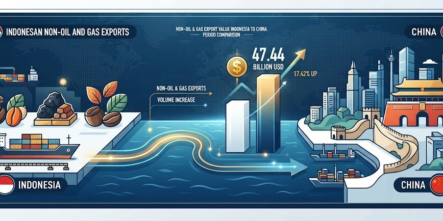 Ilustrasi Arus logistik dan pertumbuhan ekonomi ekspor nonmigas dari Indonesia ke China