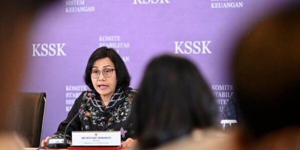 Menteri Keuangan Sri Mulyani Indrawati dalam konferensi pers Komite Stabilitas Sistem Keuangan (KSSK), Selasa (1/8/2023).

