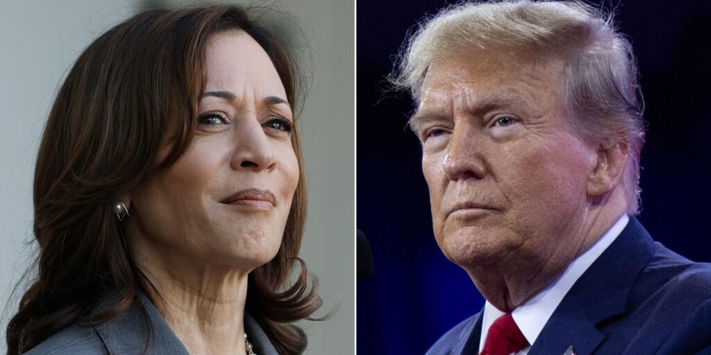 Kamala Harris dengan Donald Trump