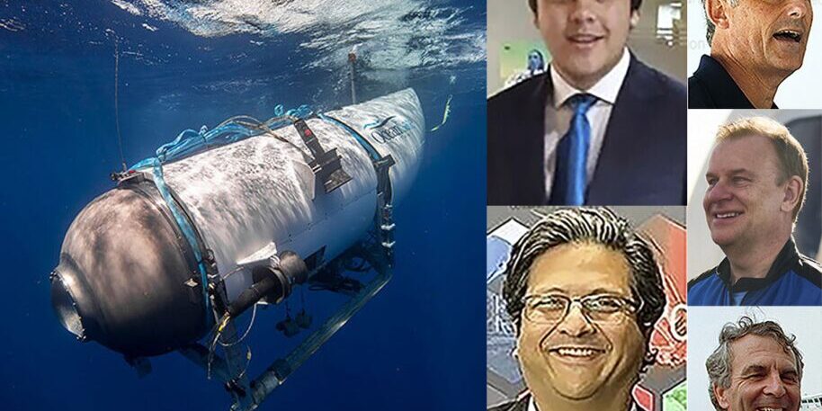 Kapal Selam Titan dengan inset foto 5 korban