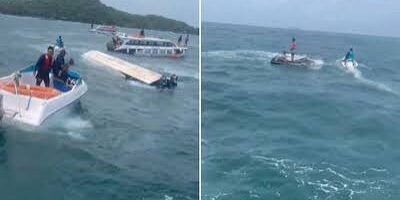 Kapal Wisata Terbalik di Lepas Pantai Pulau Phu Quoc,