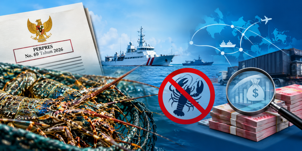 Ilustrasi pengawasan laut dan penelusuran aliran dana untuk memberantas penyelundupan benih lobster serta membongkar jaringan pemodal ilegal.
