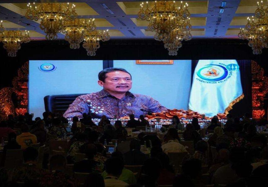Menteri Kelautan dan Perikanan (Menteri KP) Sakti Wahyu Trenggono saat Archipelagic and Island States Blue Economy High-Level Dialogue di Bali, Senin (9/10/2023).