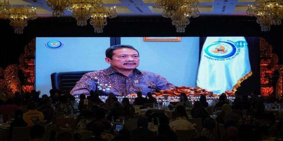 Menteri Kelautan dan Perikanan (Menteri KP) Sakti Wahyu Trenggono saat Archipelagic and Island States Blue Economy High-Level Dialogue di Bali, Senin (9/10/2023).