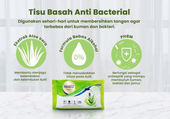 Tisu basah antiseptik, antibacterial wipes Paseo