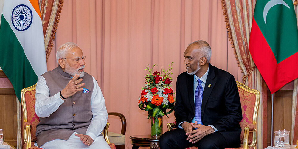 PM Narendra Modi dengan Presiden Maladewa Mohamed Muizzu