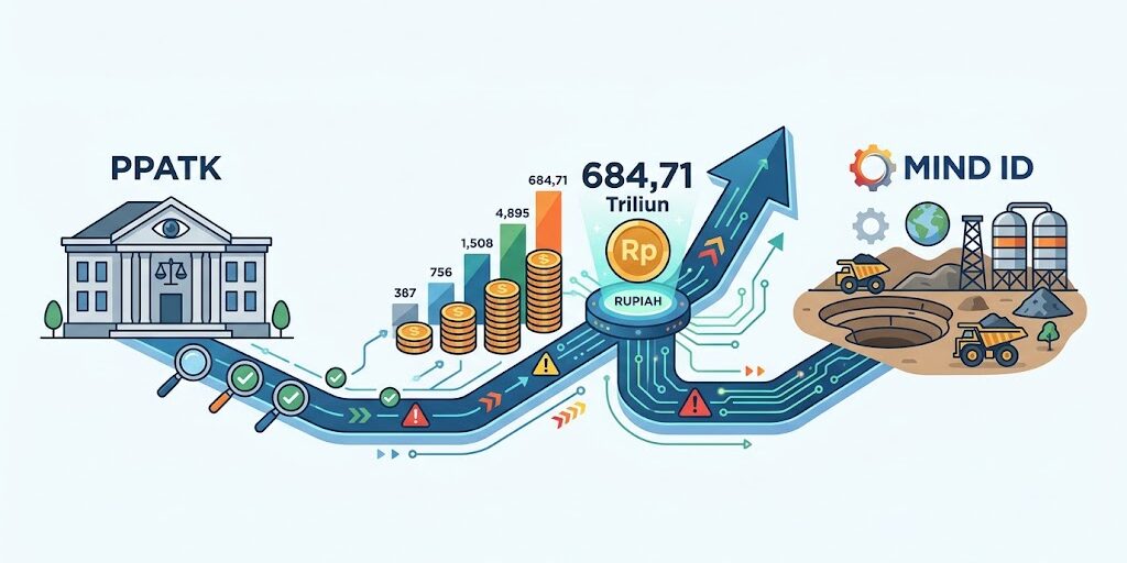 Ilustrasi kerja sama PPATK dan MIND ID dalam memperkuat pengawasan transaksi keuangan di sektor pertambangan.