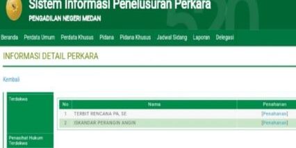 Tangkapan layar halaman website Sistem Informasi Penelusuran Perkara (SIPP) PN Medan


