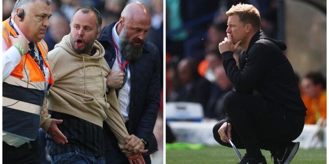 Polisi mengamankan fans yang dorong Eddie Howe