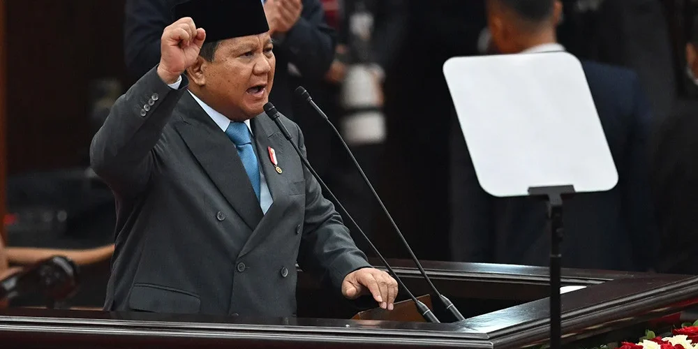 Presiden Prabowo Subianto menyampaikan pidato dalam Sidang Tahunan MPR RI dan Sidang Bersama DPR-DPD RI Tahun 2025 di Gedung Nusantara, Kompleks Parlemen, Jakarta, Jumat (15/8/2025).

