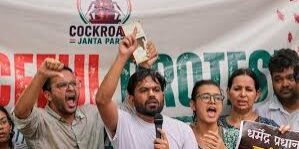 Ratusan pendukung Cockroach Janta Party (CJP) unjuk rasa di New Delhi