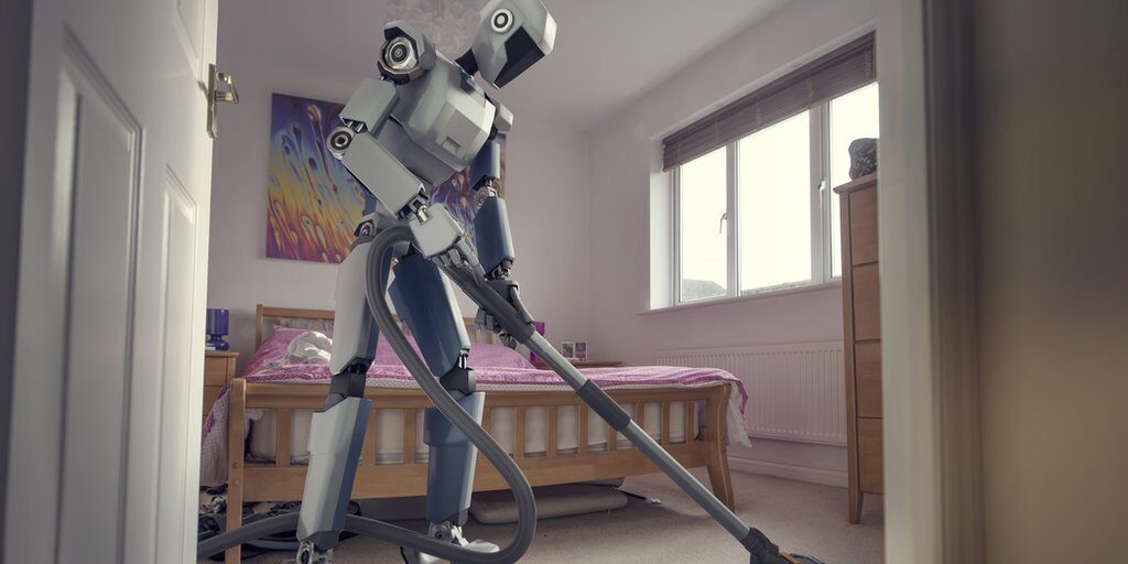 Robot melakukan pekerjaan rumah tangga