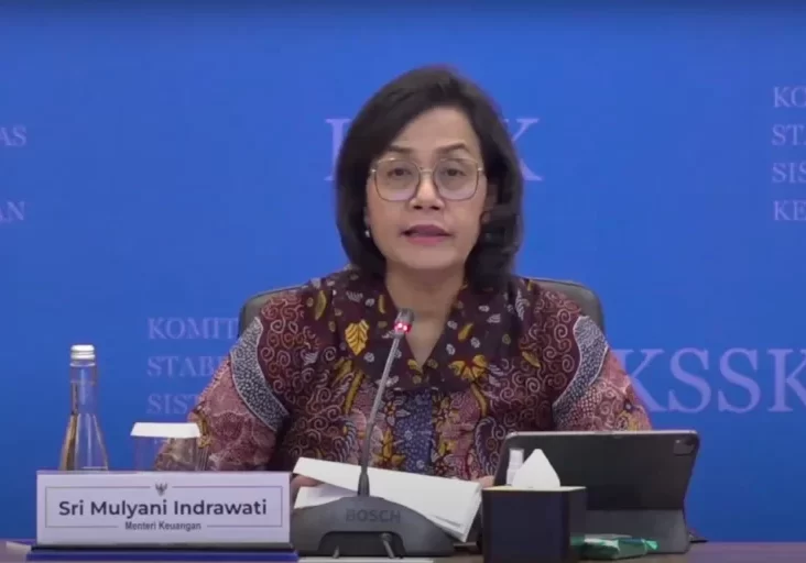 Menteri Keuangan Sri Mulyani dalam konferensi pers Komite Stabilitas Sistem Keuangan atau KSSK, Selasa (3/11/2023) di Gedung Bank Indonesia (BI)

