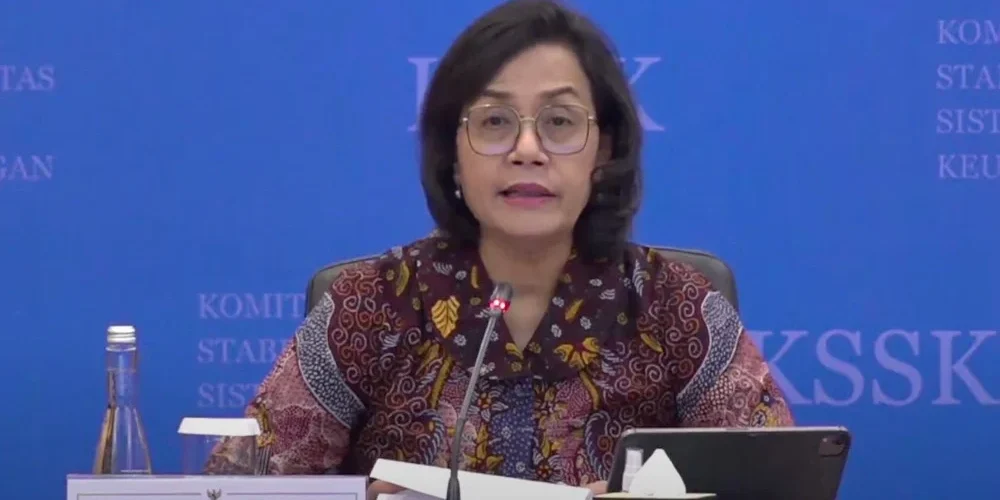 Menteri Keuangan Sri Mulyani dalam konferensi pers Komite Stabilitas Sistem Keuangan atau KSSK, Selasa (3/11/2023) di Gedung Bank Indonesia (BI)

