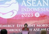 Menteri Keuangan Sri Mulyani Indrawati dalam acara ASEAN Chairmanship, Developing Energy Efficient Mortgage in ASEAN Region yang berlangsung di Jakarta, Selasa (22/8/2023)

