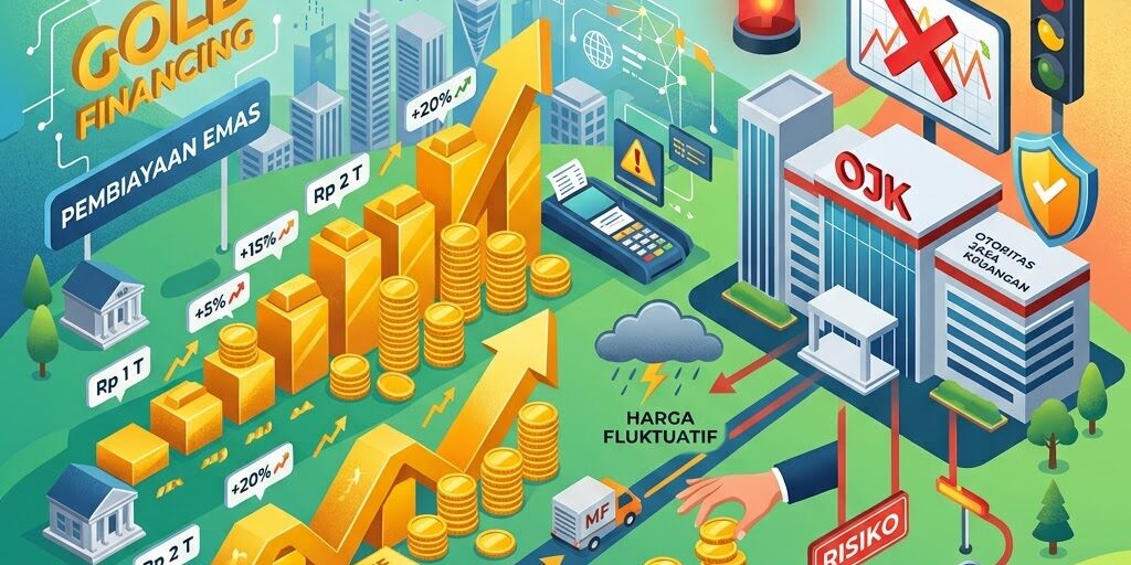 Ilustrasi perkembangan pembiayaan emas multifinance dan pengawasan risiko oleh OJK.