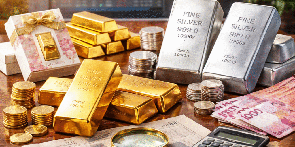 ilustrasi emas &amp; perak