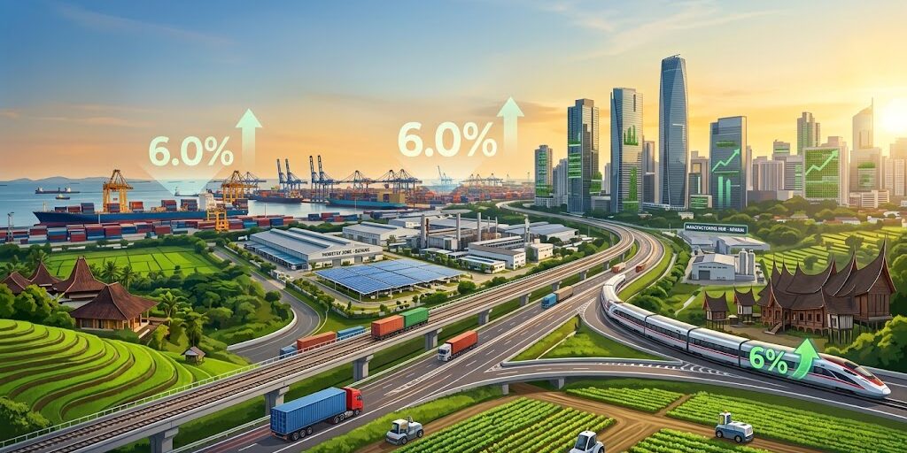 Ilustrasi sinergi pembangunan daerah dan pertumbuhan ekonomi nasional 6%.