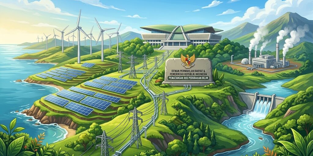 Ilustrasi lanskap energi terbarukan Indonesia untuk mendukung komitmen iklim.
