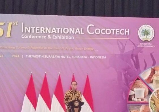 Presiden Joko Widodo (Jokowi) meresmikan Konferensi dan Pameran Kelapa Internasional (Cocotech) ke-51 Tahun 2024 di Surabaya, Jawa Timur, pada Senin, (22/7/2024). 