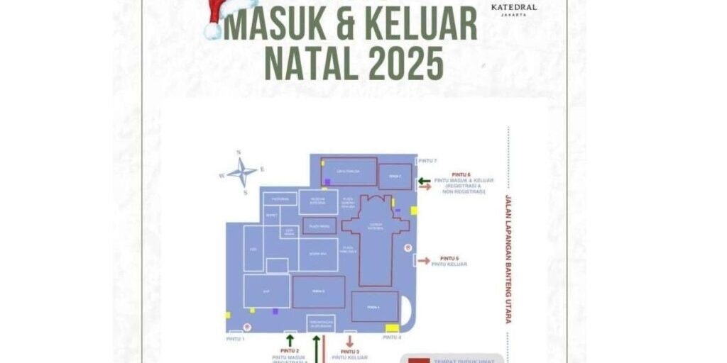 Denah pintu masuk dan keluar natal 2025 di Katedral Jakarta (Foto: Instagram/@katedraljakarta)