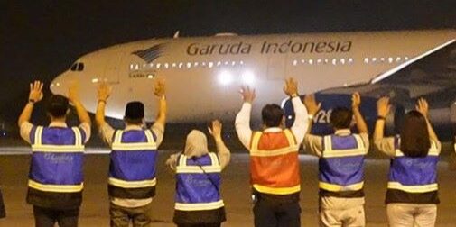 Jamaah calon haji kelompok terbang pertama diberangkatkan dari Bandara Kualanamu Medan Sumatera Utara
