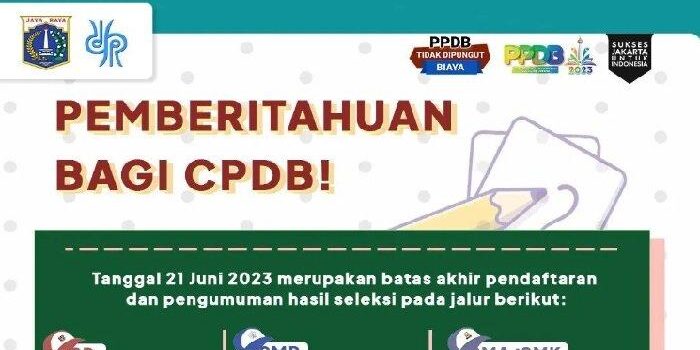 Sore ini akan dilaksanakan pengumuman PPDB Jakarta 2023 jenjang SD, SMP, SMA dan SMK, Rabu (21/6/2023) pukul 17.00 WIB. Cek pengumuman melalui laman ppdb.jakarta.go.id. 


